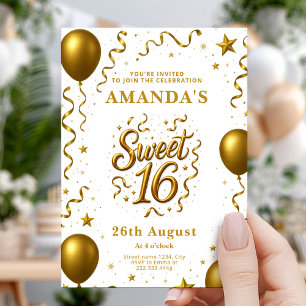 Invitation Fête d'anniversaire Gold Glam Sweet 16