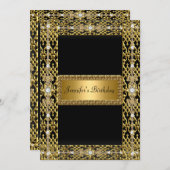 Invitation Fête d'anniversaire Gold Noir N'importe quel âge (Devant / Derrière)