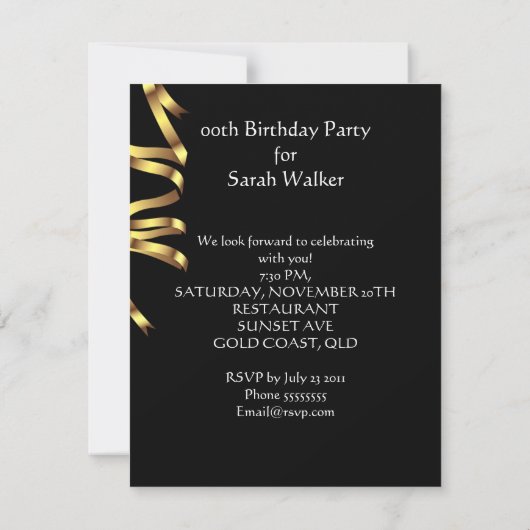 Invitation Fête d'anniversaire Gold Orange Chaussures Jaunes (Dos)