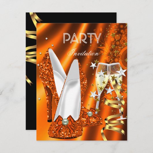 Invitation Fête d'anniversaire Gold Orange Chaussures Jaunes (Devant / Derrière)