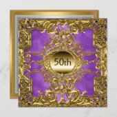 Invitation Fête d'anniversaire Gold Purple 50ème Luxe (Devant / Derrière)