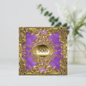 Invitation Fête d'anniversaire Gold Purple 50ème Luxe (Debout devant)