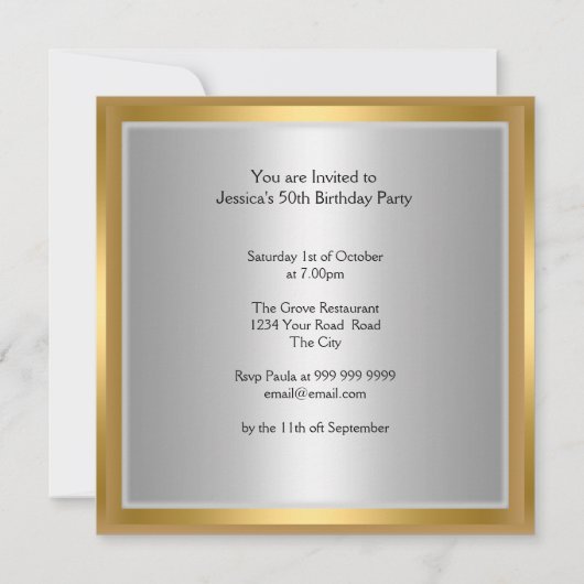 Invitation Fête d'anniversaire Gold Purple 50ème Luxe (Dos)
