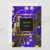 Invitation Fête d'anniversaire Gold Royal Blue Floral (Dos)