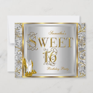 Invitation Fête d'anniversaire Gold Silver White Sweet Seize