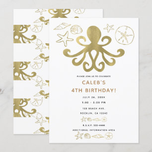 Invitation Fête d'anniversaire Golden Octopus & Sea Shells Be