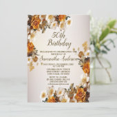 Invitation Fête d'anniversaire Golden Orange White Flowers ru (Debout devant)