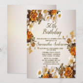 Invitation Fête d'anniversaire Golden Orange White Flowers ru (Devant / Derrière)