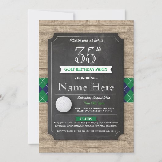 Invitation Fête d'anniversaire Golf Ball N'importe quel âge G (Devant)