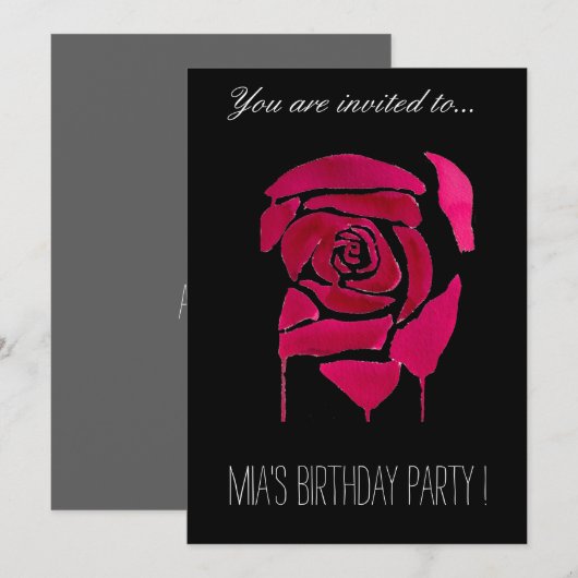 Invitation Fête d'anniversaire gothique rose (Devant / Derrière)