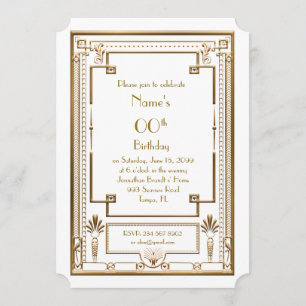 Invitation fête d'anniversaire, grand Gatsby, or, 