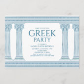Invitation Fête d'anniversaire grecque avec des colonnes bleu (Devant)