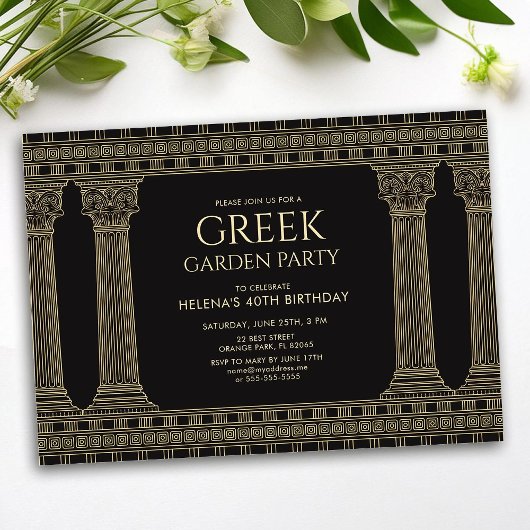 Invitation Fête d'anniversaire grecque avec graphiques de cou