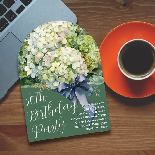 Invitation Fête d'anniversaire Green Hydrangea Fleurs Invitat