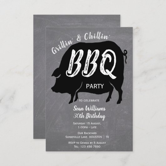 Invitation Fête d'anniversaire Grillin' And Chillin' BBQ (Devant / Derrière)