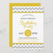 Invitation Fête d'anniversaire gris moderne et jaune de Chevr (Devant / Derrière)