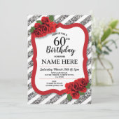 Invitation Fête d'anniversaire Gris Rouge Roses Argent Partie (Debout devant)