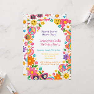 Invitation Fête d'anniversaire Groovy Flower Power Girl