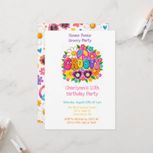 Invitation Fête d'anniversaire Groovy Flower Power Girl