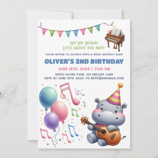 Invitation "Fête d'anniversaire Groovy Hippo Bonan (Devant)