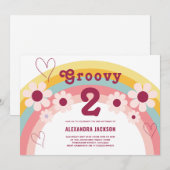 Invitation Fête d'anniversaire Groovy Two Daisy Rainbow 2 ans (Devant / Derrière)