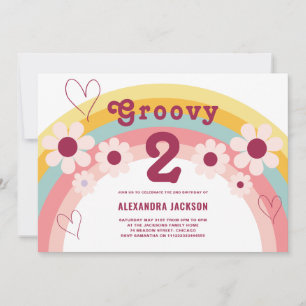 Invitation Fête d'anniversaire Groovy Two Daisy Rainbow 2 ans