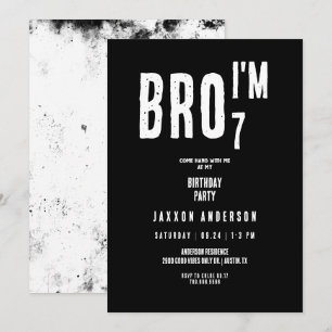 Invitation Fête d'anniversaire grunge garçon noir et blanc
