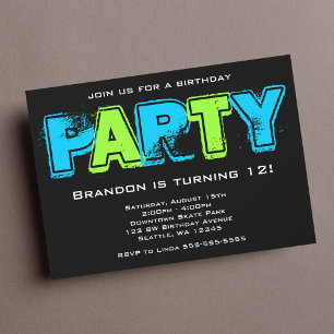 Invitation Fête d'anniversaire grunge verte et bleue