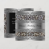 Invitation Fête d'anniversaire Guépard argent Diamant (Devant / Derrière)