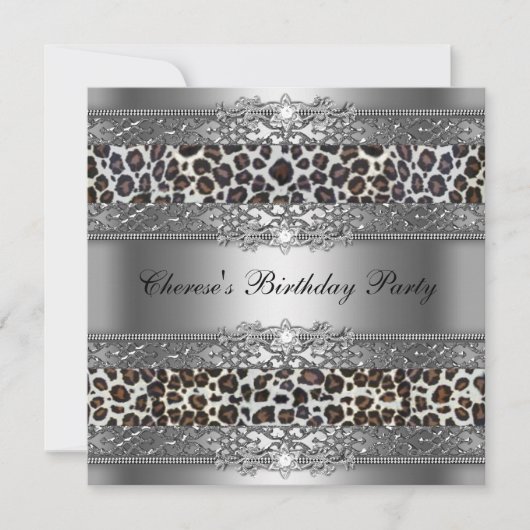 Invitation Fête d'anniversaire Guépard argent Diamant (Devant)