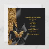 Invitation Fête d'anniversaire Guépard doré Papillon noir (Dos)