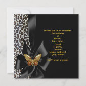 Invitation Fête d'anniversaire Guépard doré Papillon noir (Dos)