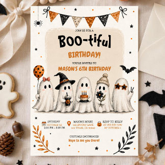 Invitation Fête d'anniversaire Halloween avec des fantômes aq