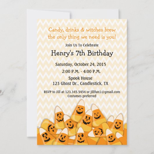 Invitation Fête d'anniversaire Halloween Candy Corn (Devant)