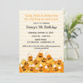Invitation Fête d'anniversaire Halloween Candy Corn (Debout devant)