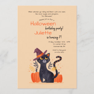 Invitation Fête d'anniversaire Halloween Chat Noir