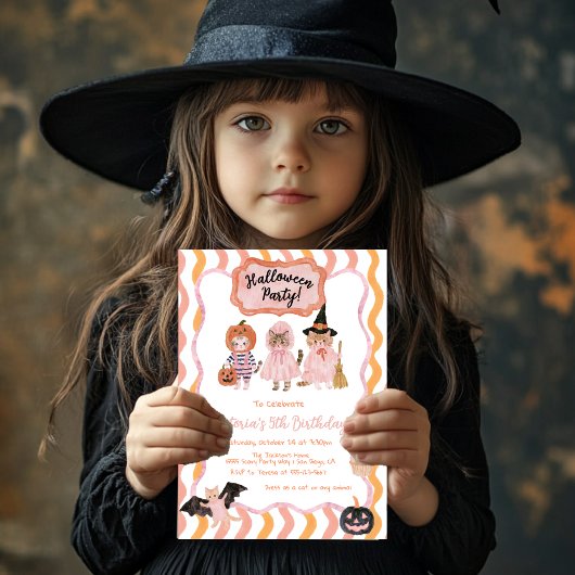 Invitation Fête d'anniversaire Halloween de Kitty adorable