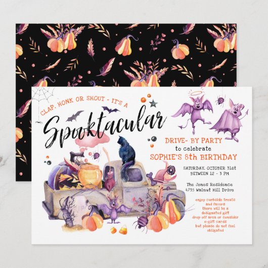 Invitation Fête d'anniversaire Halloween de passage Traite de (Devant / Derrière)