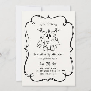 Invitation Fête d'anniversaire Halloween fantôme gribouillis