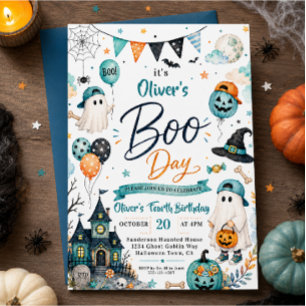 Invitation Fête d'anniversaire Halloween garçon Blue Ghost Bo