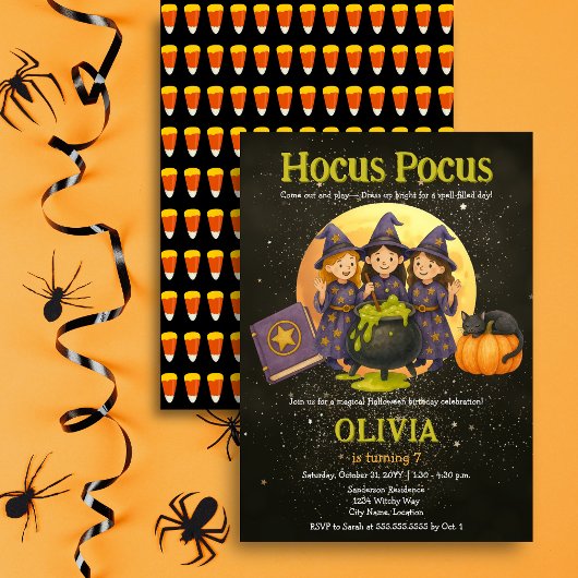 Invitation Fête d'anniversaire Halloween Hocus Pocus