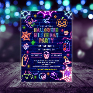 Invitation Fête d'anniversaire Halloween Neon Glow dans le no