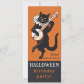 Invitation Fête d'anniversaire Halloween noir chat banjo CC11 (Devant)