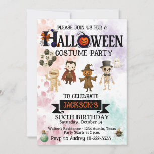 Invitation Fête d'anniversaire Halloween pour tout âge Trick 