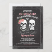 Invitation Fête d'anniversaire Halloween Quinceañera noir ros (Devant)