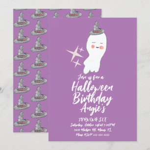 Invitation Fête d'anniversaire Halloween Retro Ghost Doodle 