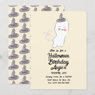 Invitation Fête d'anniversaire Halloween Retro Ghost Doodle 
