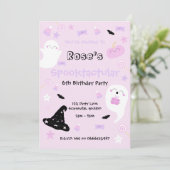 Invitation Fête d'anniversaire Halloween rose adorable (Debout devant)