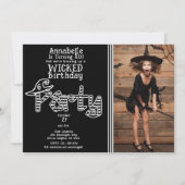 Invitation Fête d'anniversaire Halloween Sorcière Noir Blanc (Devant)
