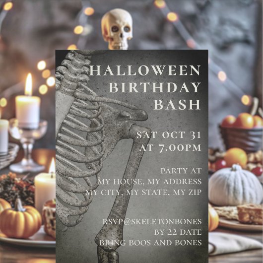 Invitation Fête d'anniversaire Halloween squelette effrayant